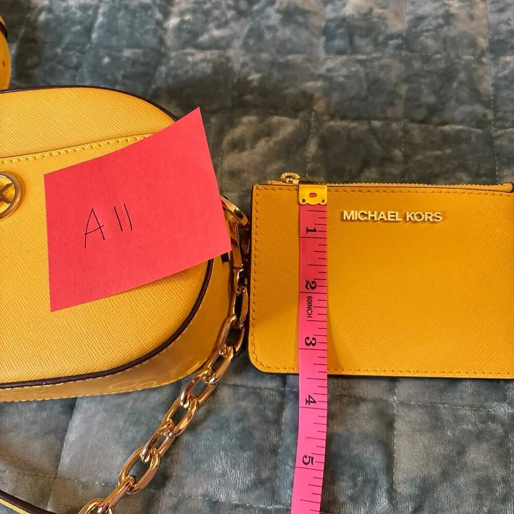Michael Kors Crossbody Bag Set Yellow Leather Gold Hardware Small Everyday NWOT